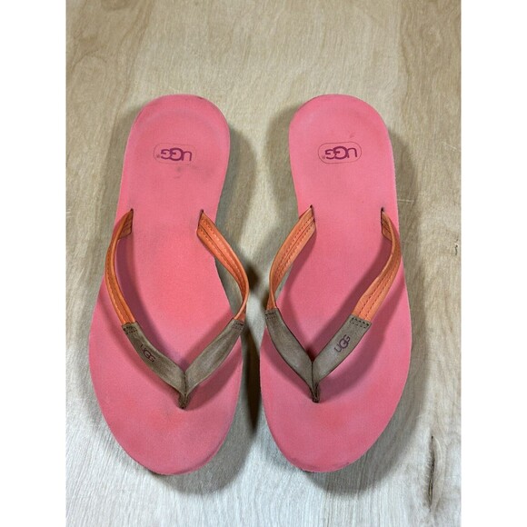 UGG RUBY SANDALS Womens 10 Coral Reef Leather Flip Flops - Picture 11 of 13